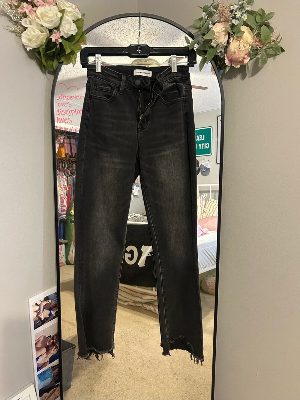 Flying Monkey Black Straight-Leg Jeans with Raw Hem
